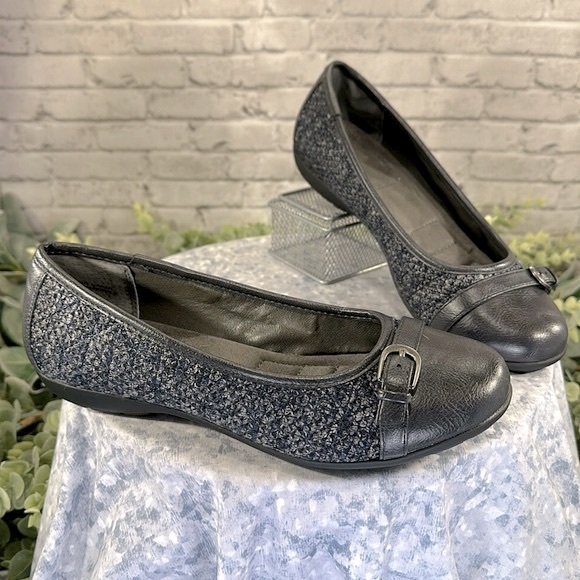 White Mountain “Sia” Navy & Gray Fabric Knit Round Toe Ballet Flats WMS 7.5M✨EUC - Picture 1 of 9